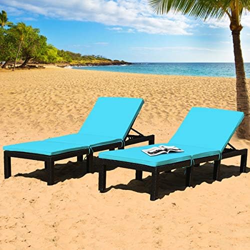 Tangkula Patio Wicker Chaise Lounge with Adjustable Backrest, Turquoise