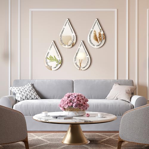 Yookeer 4 Pcs Espejos Decorativos para Sala Silver Mirror Wall Decor