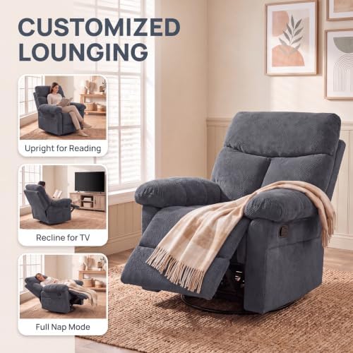 Manual 360° Swivel Rocker Recliner Chair for Living Room, Dark Gray