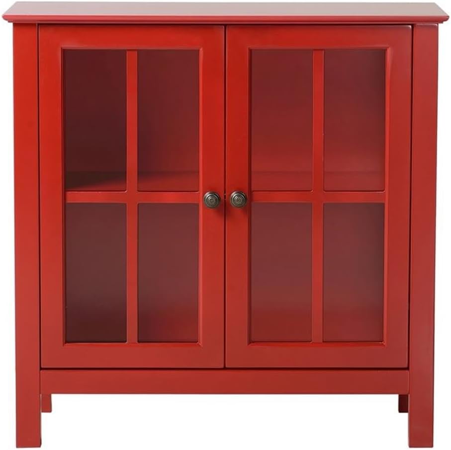 OS Home and Office Furniture 31.5" Wood Accent Display Cabinet in Red