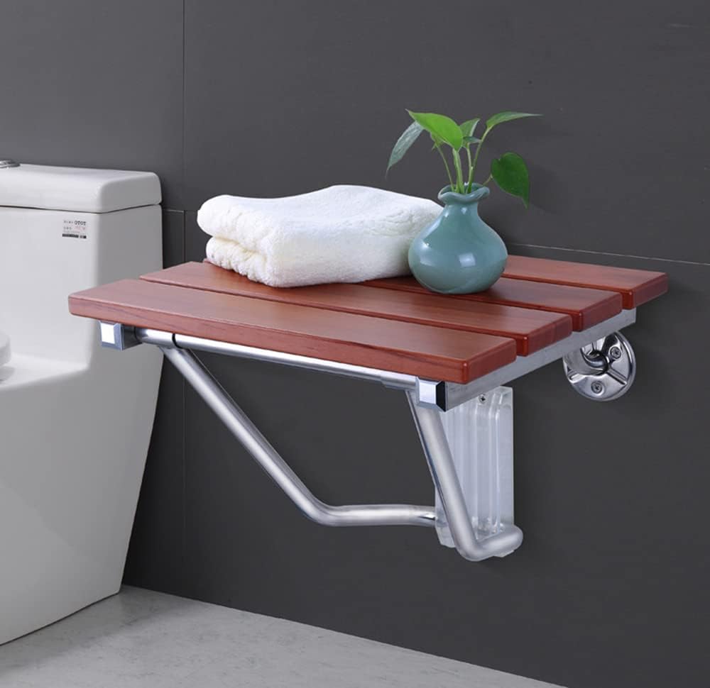 Folding Shower Seat Wall Mounted, Teak Wood, 15'' Foldable Shower Chair