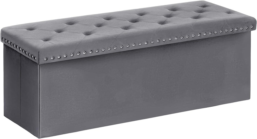 B FSOBEIIALEO Storage Ottoman Bench, 43" Velvet Ottoman with Storage, Grey