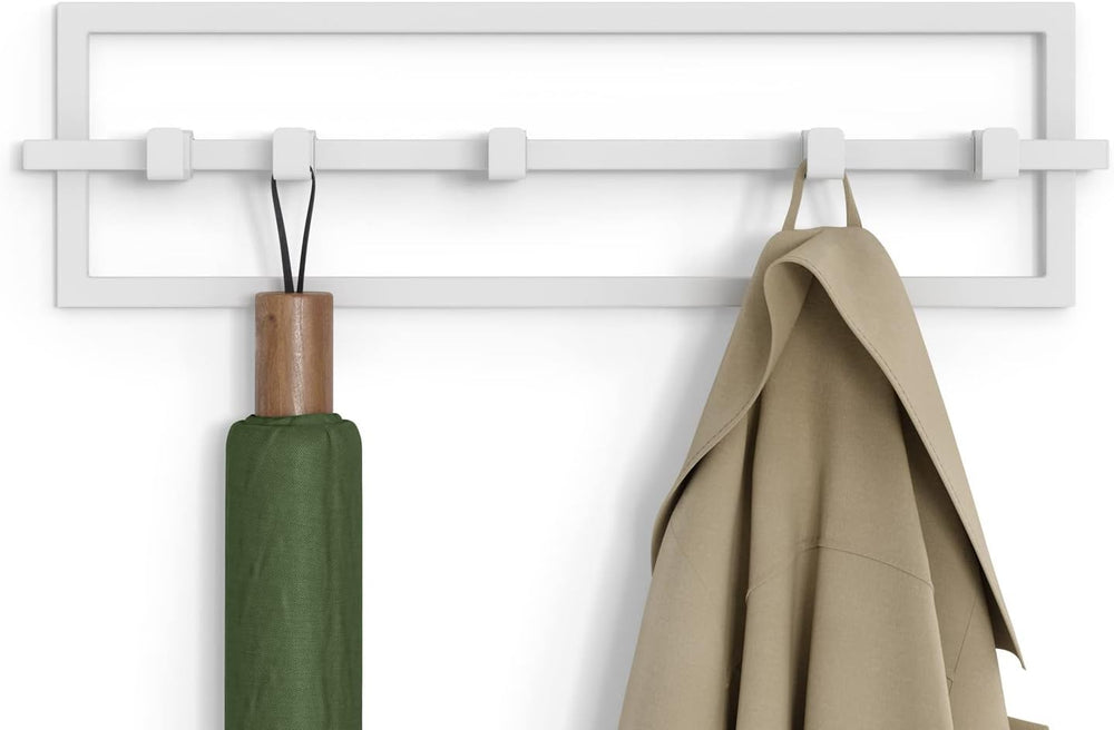 Umbra Cubiko Wall Hooks, Adjustable Steel Coat Rack, 5 Hook, Black