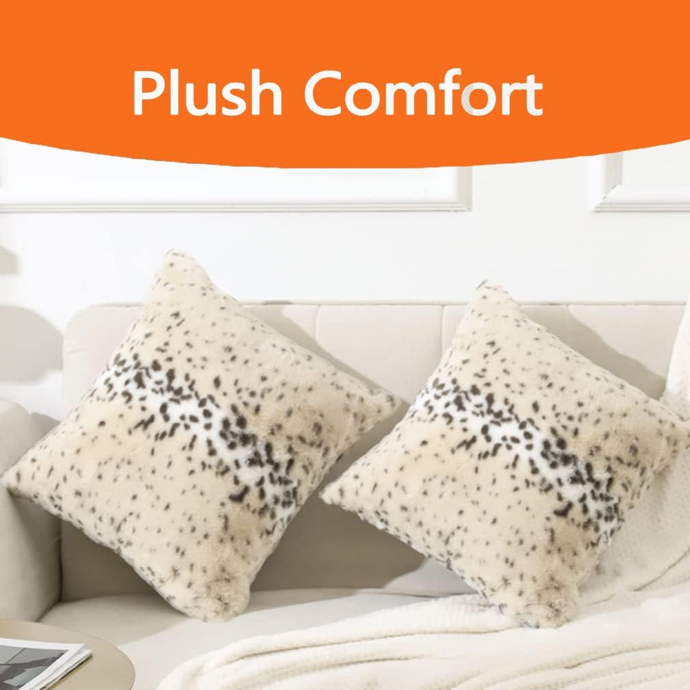 Faux Fur Throw Pillows Decorative Couch Pillow Covers Snow Leopard 18x18