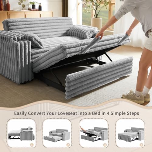 hansones 68.11" Corduroy Sleeper Chair Bed with USB Port, Cup Holders &a...