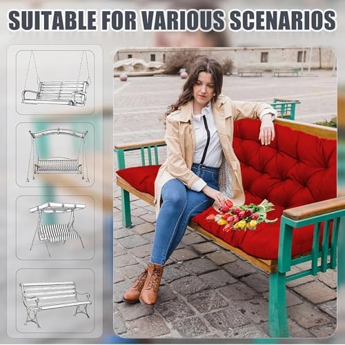 Outdoor Swing Cushions Waterproof, Red, 40×63in