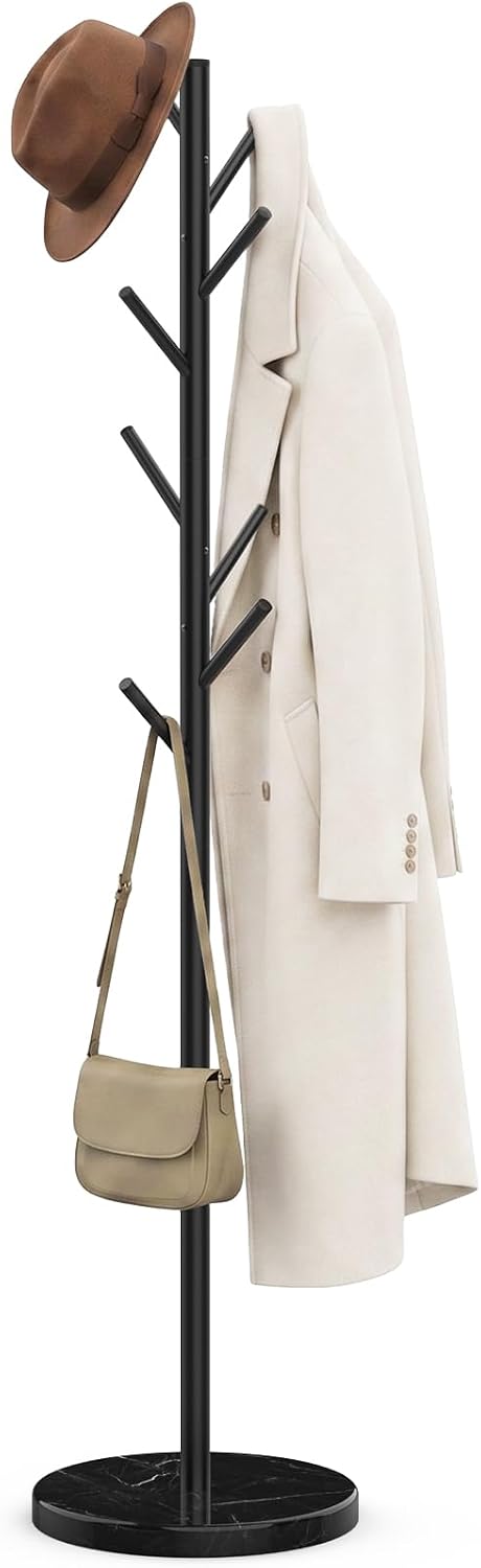 HzTinT Coat Rack with Marble Base, 3 Adjustable Size Metal Coat Tree
