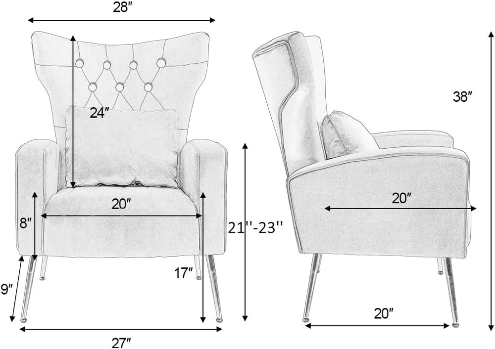ZJhome Button- Tufted Living Room Chairs, WingBack Velvet Accent Chair Armcha...