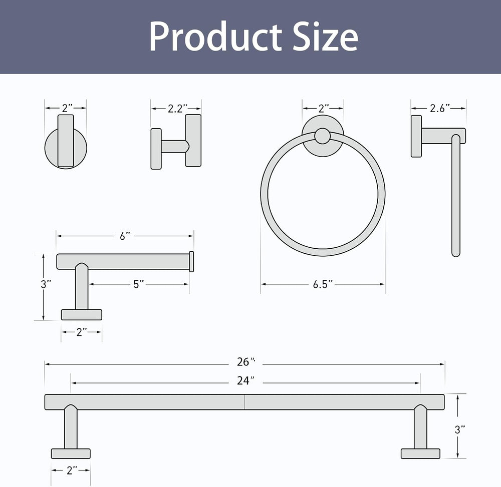 Bathroom Hardware Set, 24 Inch Matte Black Towel Bar Set, 8-Piece