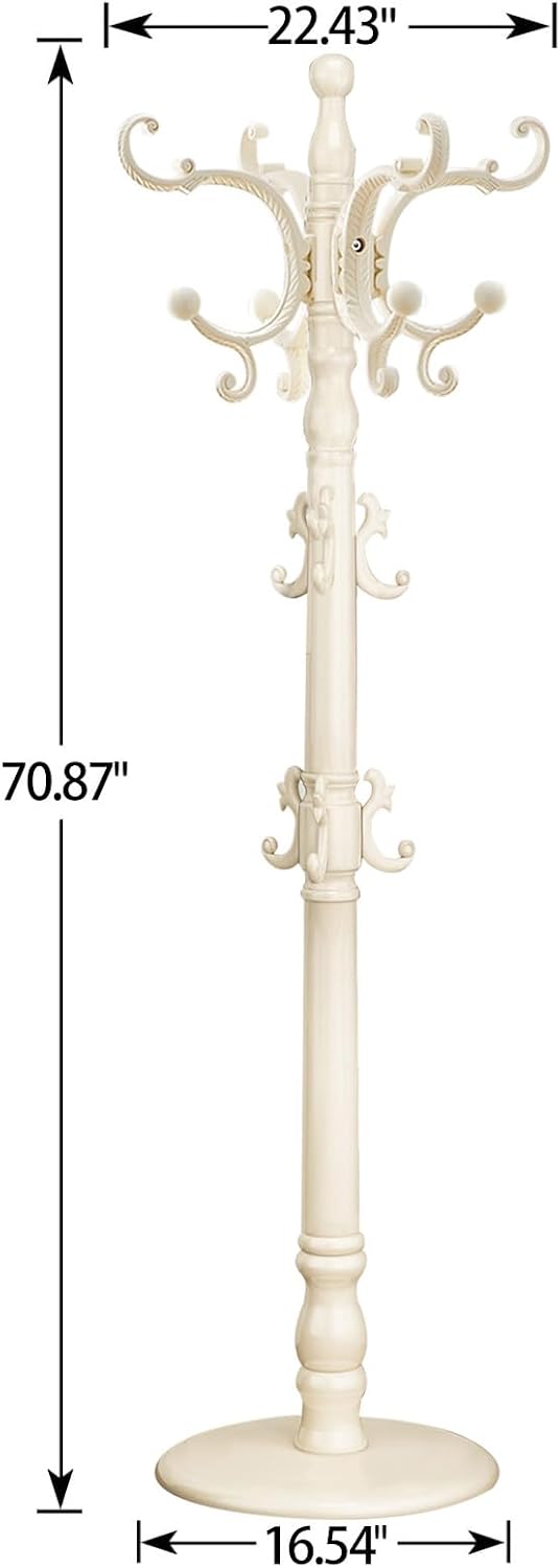 Coat Rack Freestanding, Wooden Coat Tree with Stable Round Base, Vintage Heav...