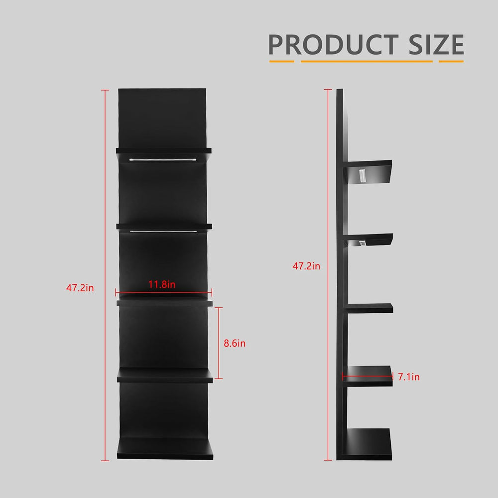 Homaterial 5 Tier Wall Shelf Unit with RGB Light, Black