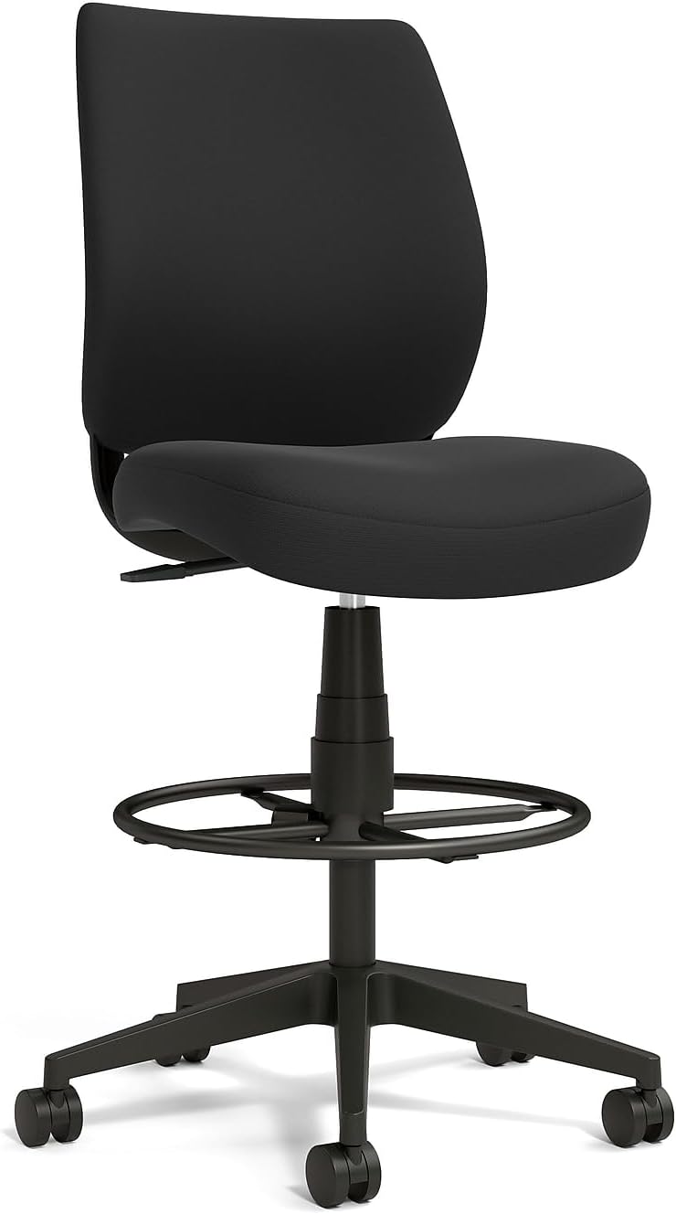 Staples Drafting Stool, Fabric, Black, with Footrest