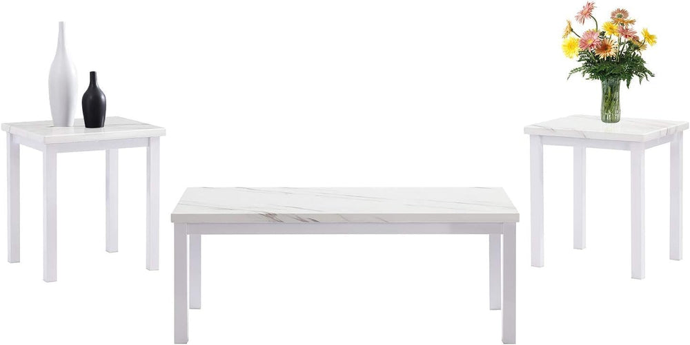 Recaceik Coffee Table Set of 3, Faux Marble Top with Metal Frame, Living Room...