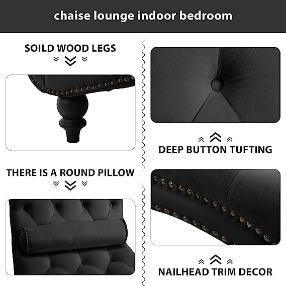 Modern Velvet Chaise Lounge Indoor with Nailhead Trim, Button-Tufted Armless ...