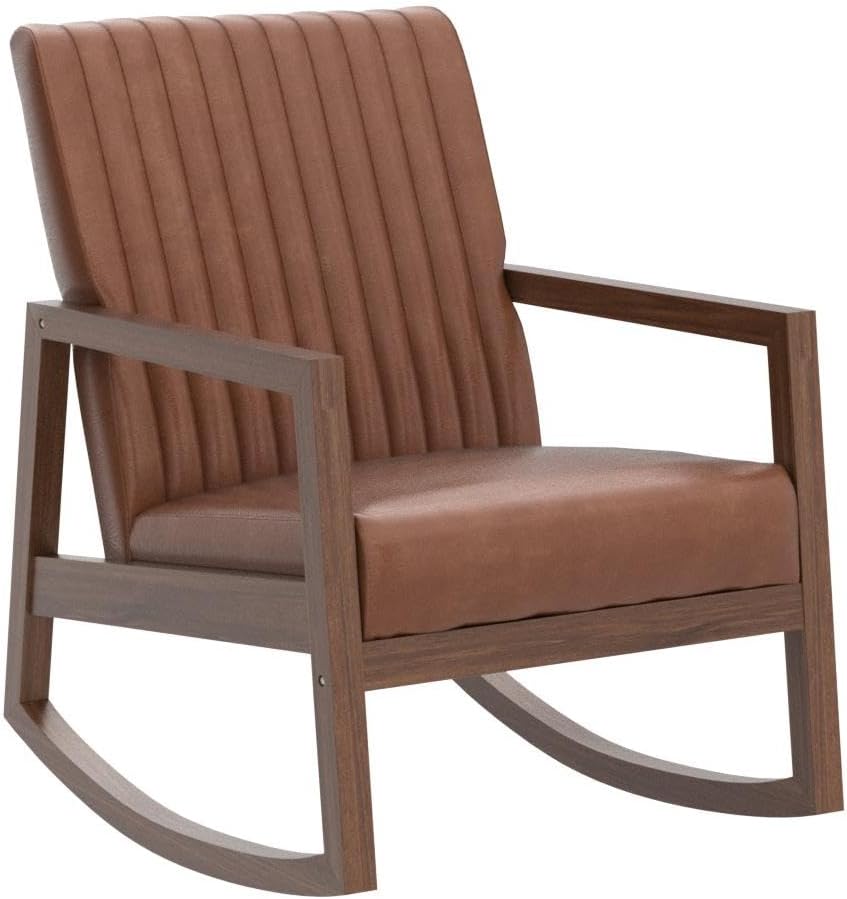 CIMOTA Leather Modern Rocking Chair Mid Century Armchair Upholstered Arm Chai...