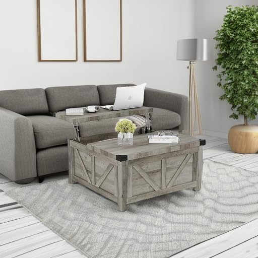 jimeimen 35.6" Farmhouse Lift Top Coffee Table with Storage, Square Coff...