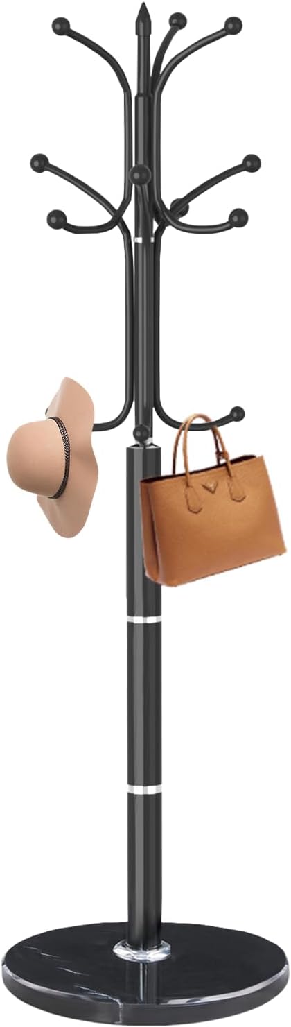 Coat Rack Stand,Black Metal Coat Rack Freestanding with 12 Hooks