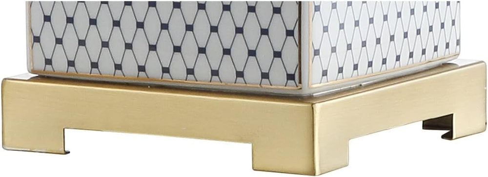 JONATHAN Y Cleo 21.5" Ceramic Metal Ginger Jar Table Lamp, White/Navy