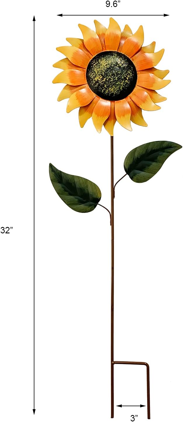 Grace Home Metal Sunflower Garden Stakes, Sunflower Garden Patio Lawn Yard St...