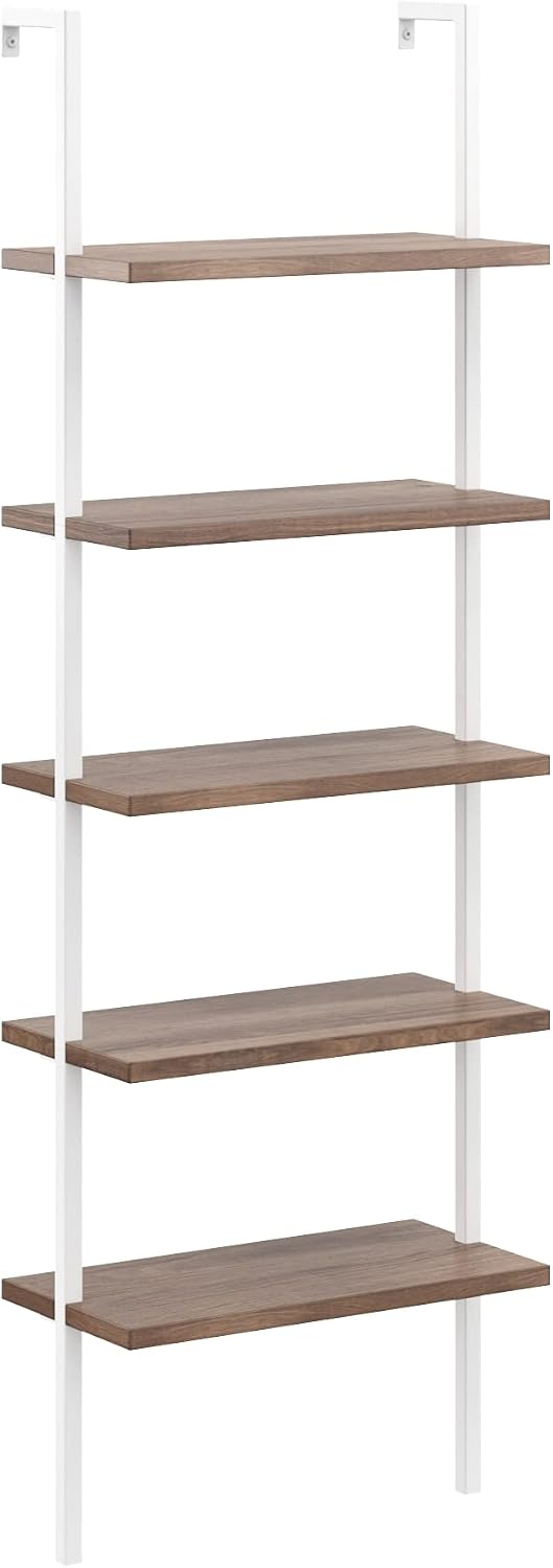 Nathan James Theo 5-Shelf Wood Modern Bookcase, Open Wall Mount Ladder Booksh...
