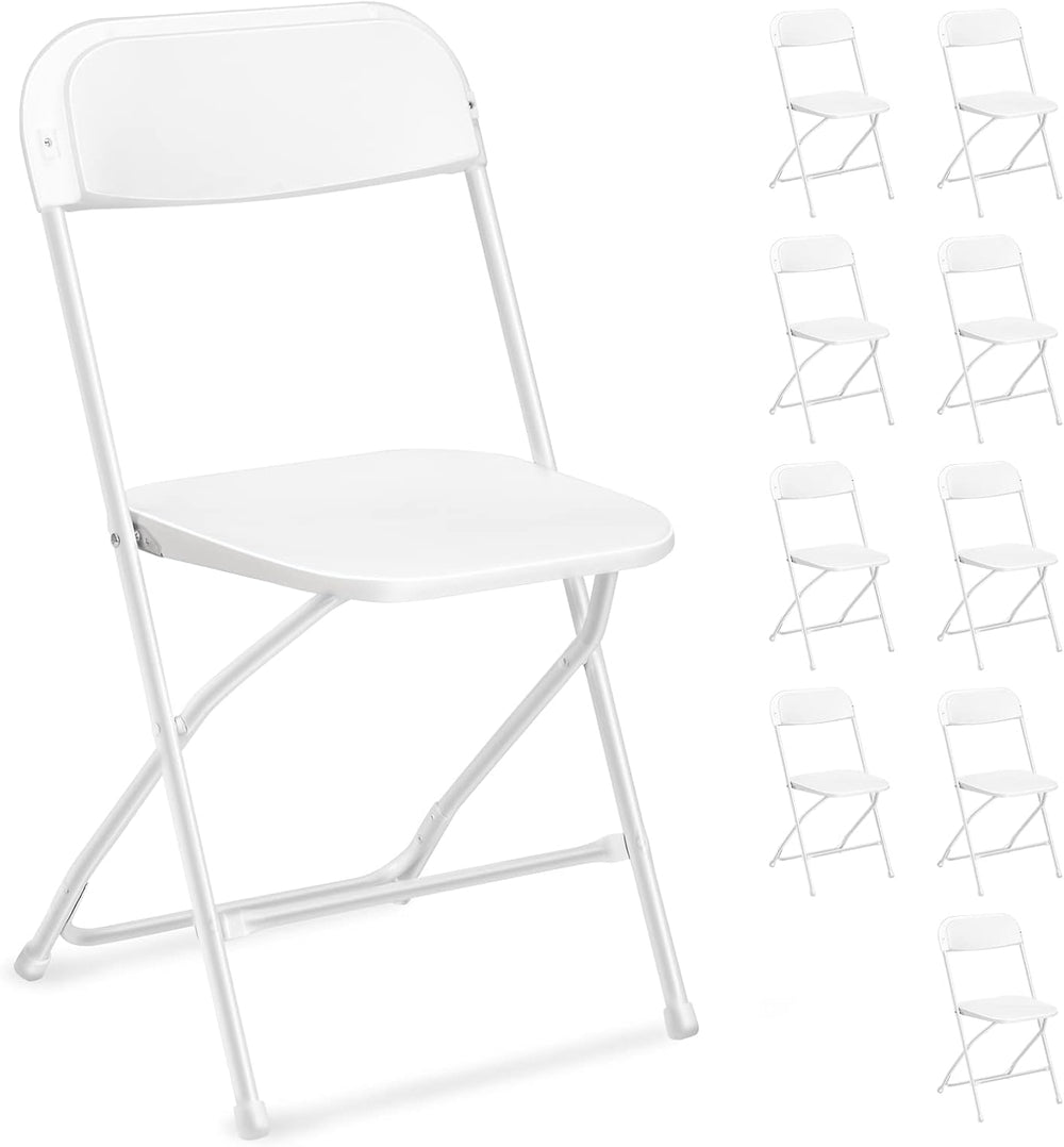 FCH White Folding Chair,Foldable Metal Frame with Solid Plastic Seat, Portabl...