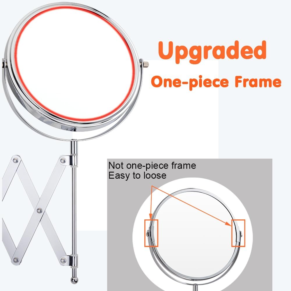 Welllink 8 Inch XL Extendable Mirror 7X and 1X Chrome