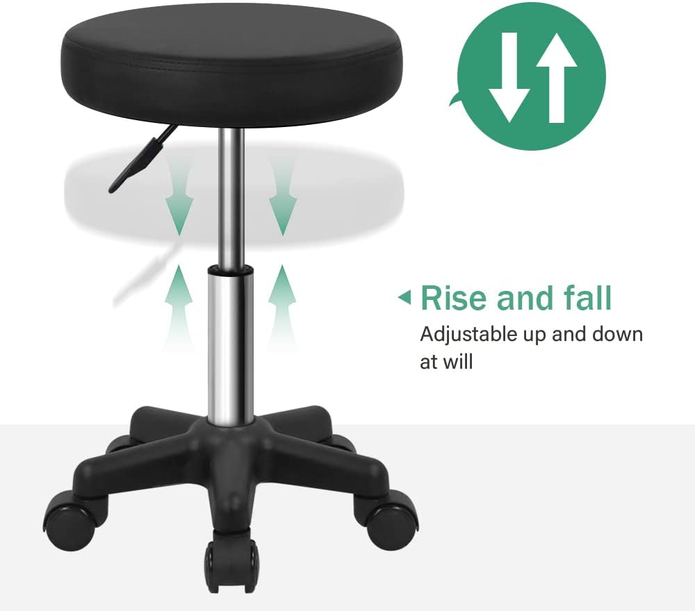 FURWOO Round Rolling Stool Height Adjustable Stool with Wheels for Spa Salon ...