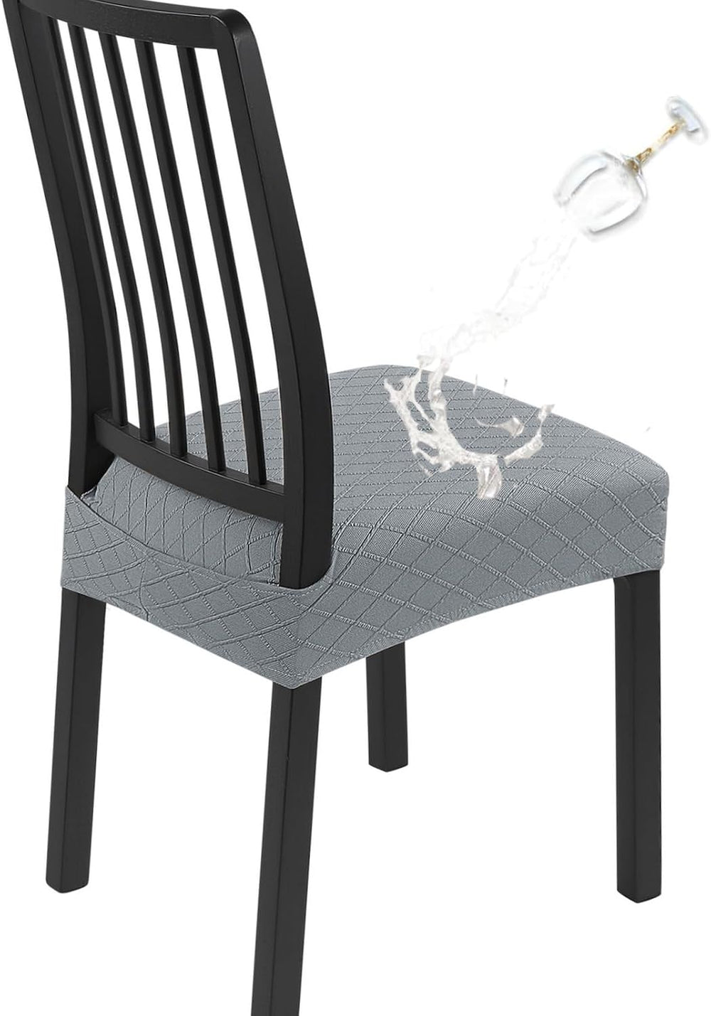 SearchI Waterproof Dining Chair Seat Covers Set of 6, Check Light Grey