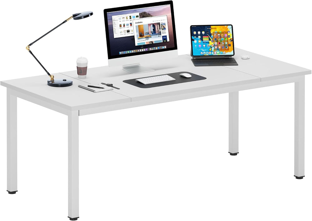 DlandHome 70.8 x 31.5 inch Large Computer Desk, White, Metal Frame