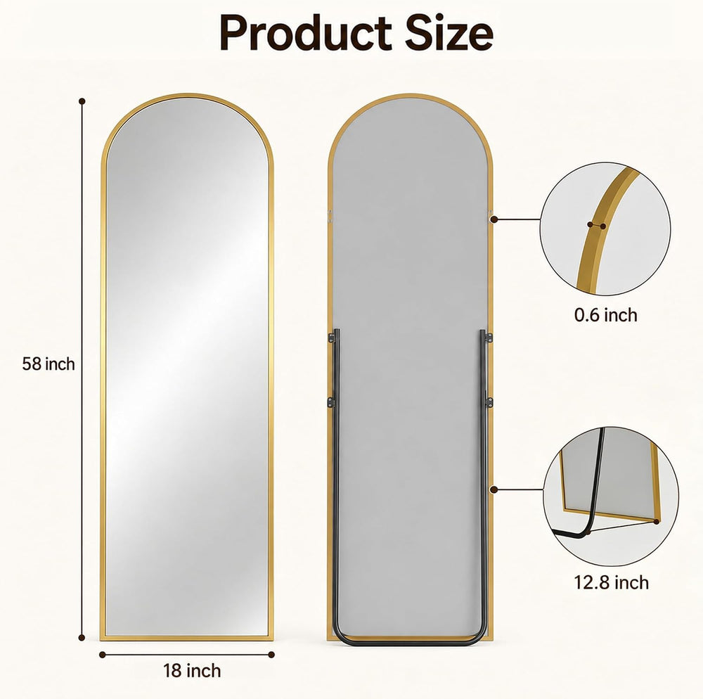 Antok Full Length Mirror, 58"x19" Floor Mirror with Stand, Gold, Ar...