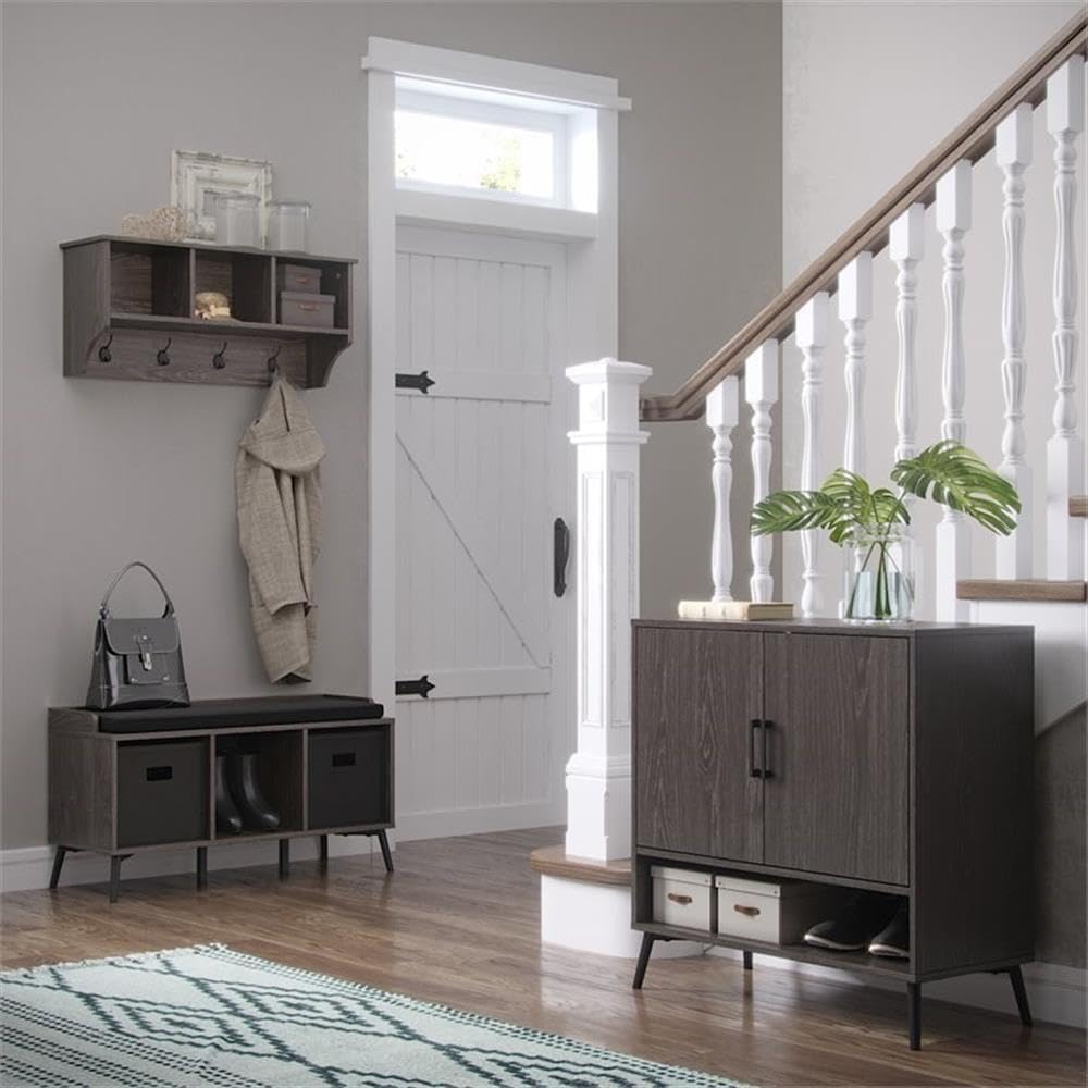 RiverRidge Home Woodbury Collection Cubbies and Hooks Wall Shelf, Dark Weathe...