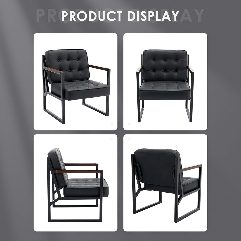 MALOL Black Leather Accent Chair, Accent Arm Chair for Living Room, Comfy Arm...