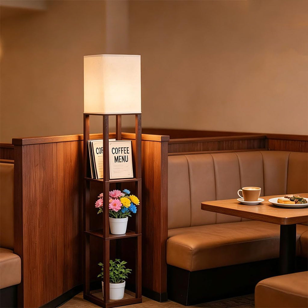 Floor Lamp with Shelves,Floor Light for Living Room,Bedroom,Wood,Brown.