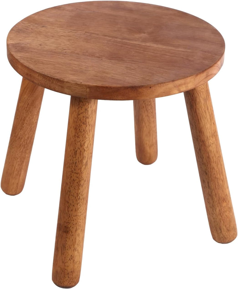 Round Solid Wooden Stool,Plant Stand,Step Stool,Walnut,11.8" H