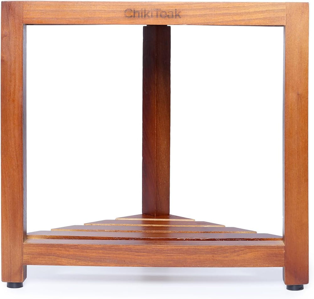 Small Teak Corner Shower Stool for Shaving Legs - 12.4-Inch Wooden Foot Rest ...