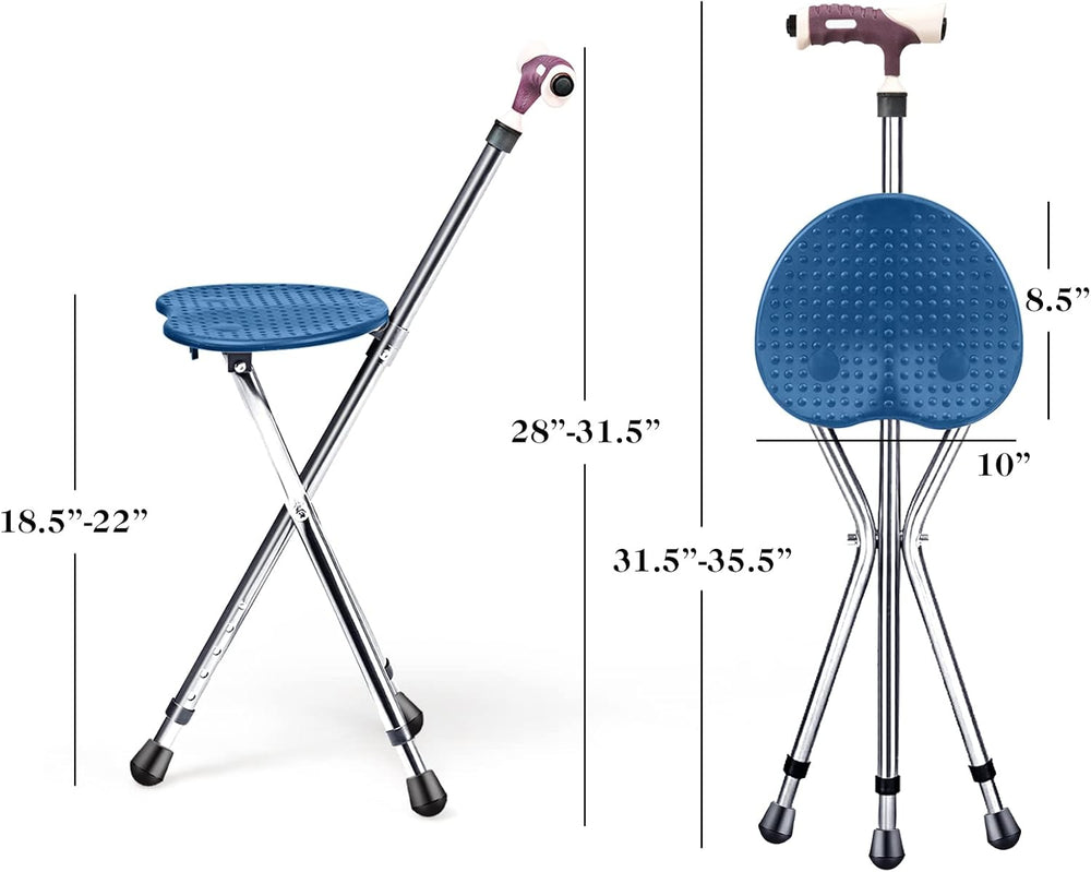 Goplus Walking Cane with Seat, Heavy Duty Aluminum Alloy Crutch Chair with LE...