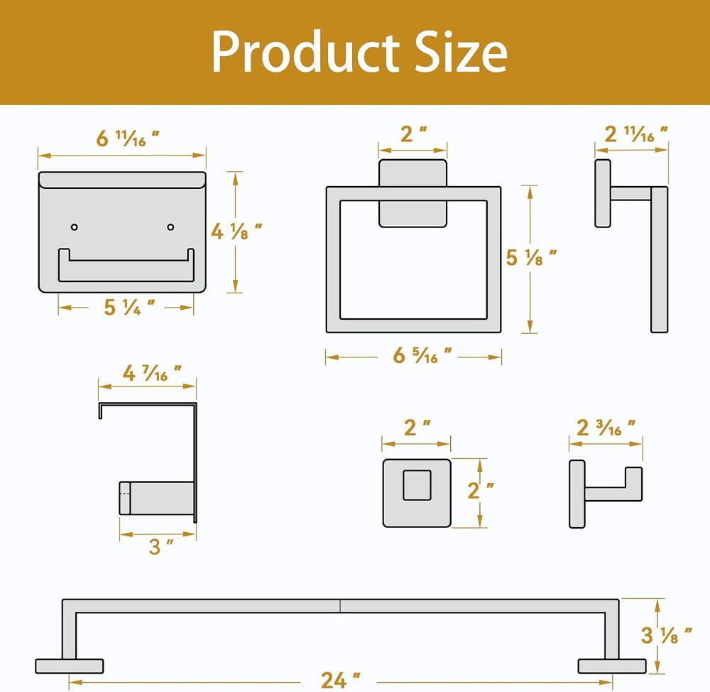 5-Pieces Brushed Gold Bathroom Accessories, 24 Inch Gold Towel Bar Set