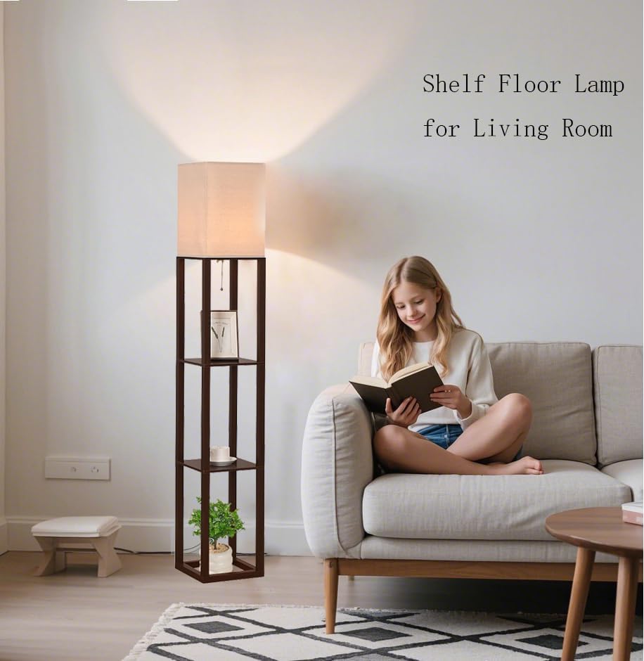 HomeFocus Floor Lamp,Corner Lamp with Shelves,Floor Light for Living Room,Bed...