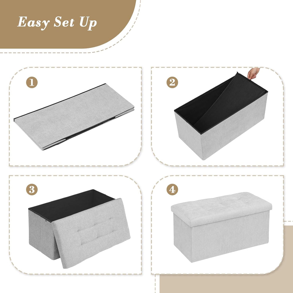Athena Collection Linen Ottoman with Storage, 30 Inches Large Storage Ottoman...