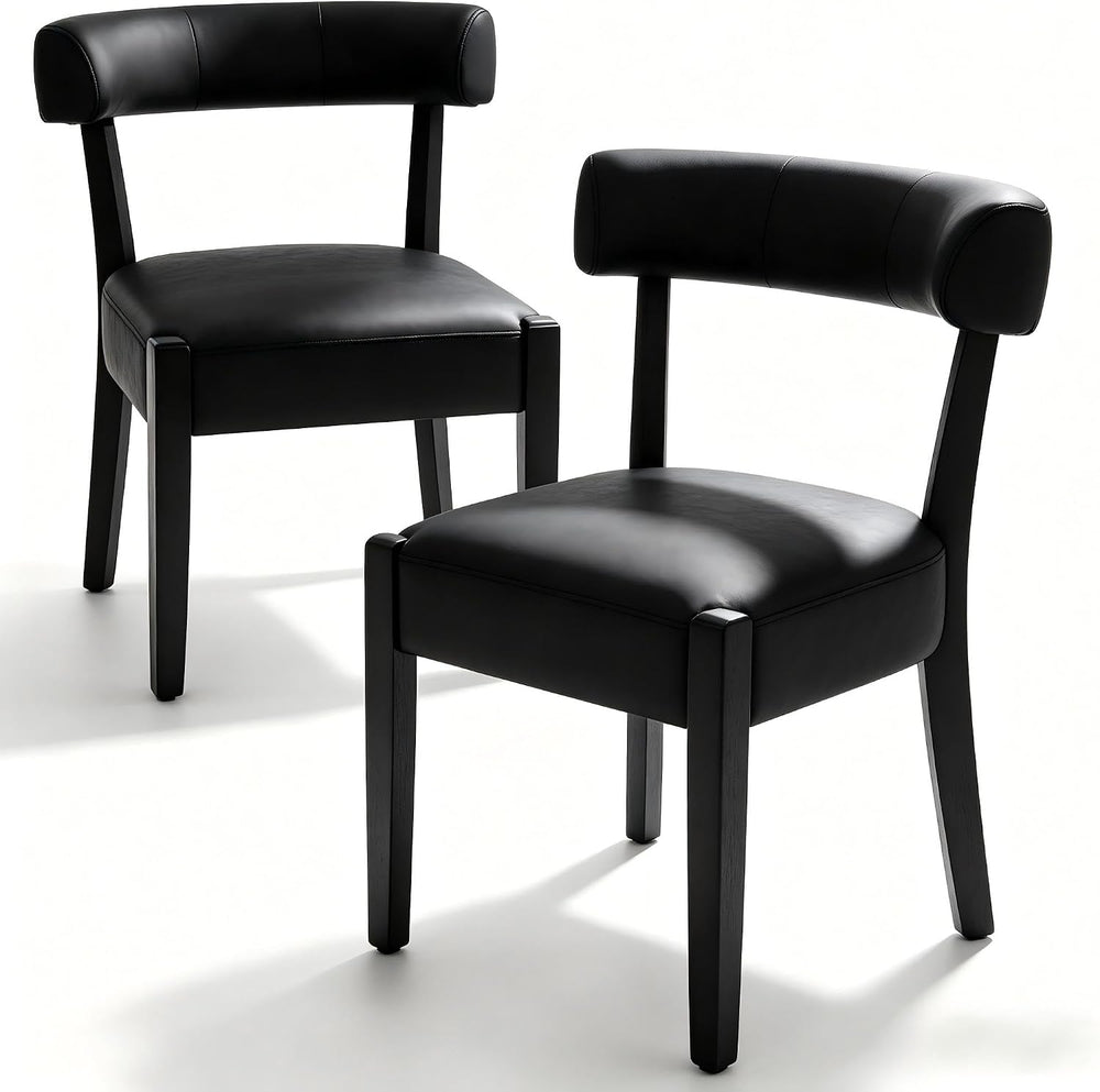 RNKSFX Black Dining Chairs Set of 2, Faux Leather Upholstered Kitchen & D...