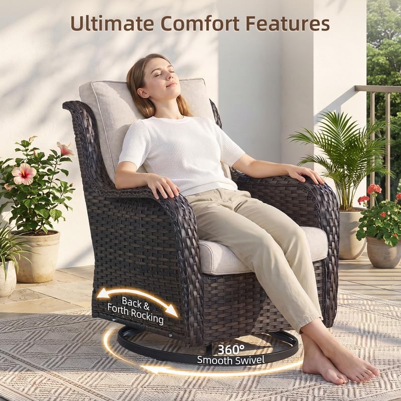 Outdoor Brown Wicker Furniture Set of 5, Wicker Patio Conversation Set