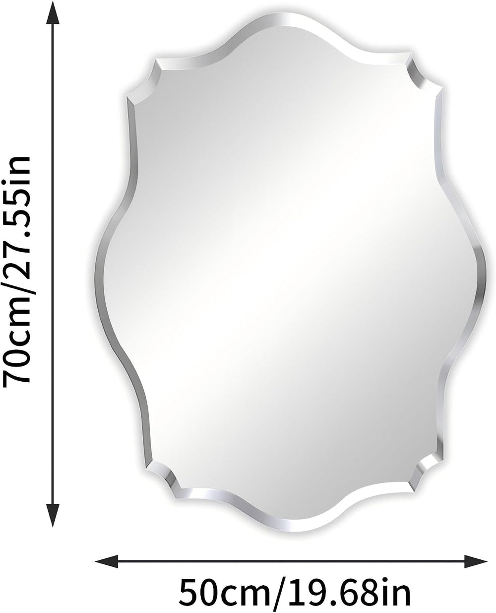 Frameless Scalloped Wall Mirror: Modern Glass Mirror 27.6x19.7 inch