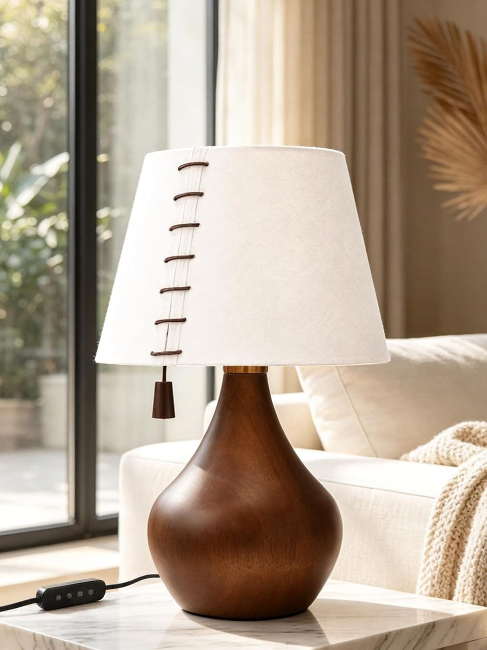 MOFFE Solid Wood Table Lamp for Bedroom with One-Piece Shade