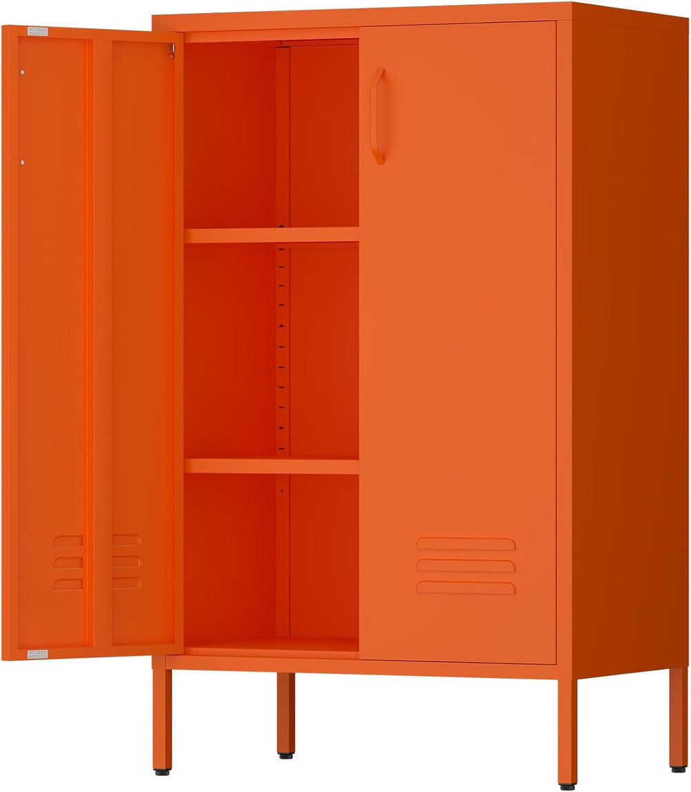 IRONFFICE Metal Storage Cabinets, Orange Cabinets with Adjustable Shelves, St...