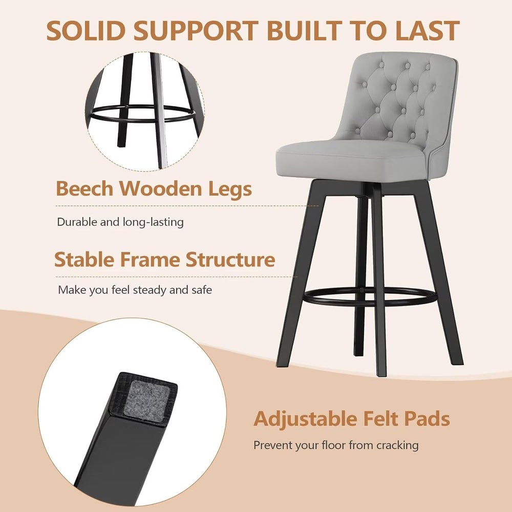 MINCETA 30 inch Bar Stools Set of 2, Counter Height Bar Stools, Light Gray