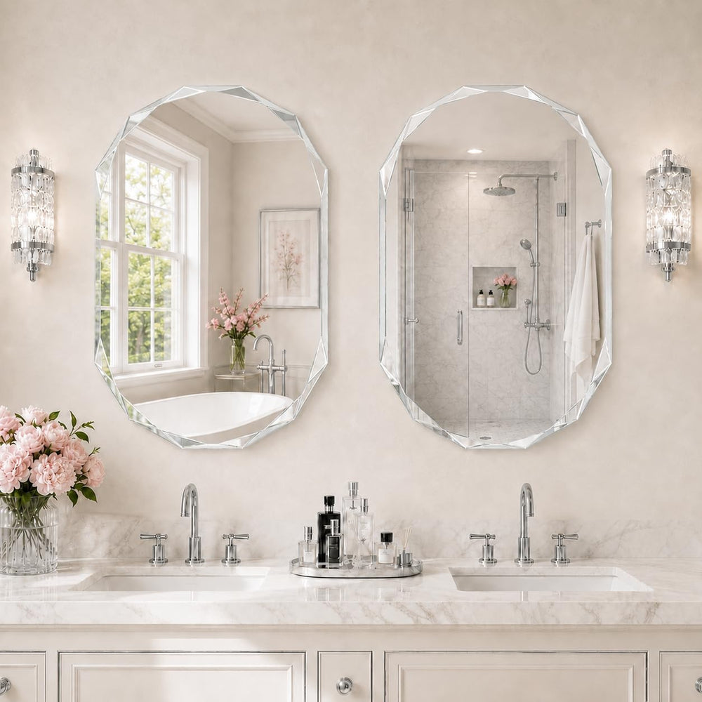 24x36 Inch Oblong Oval Frameless Beveled Edge Bathroom Mirror