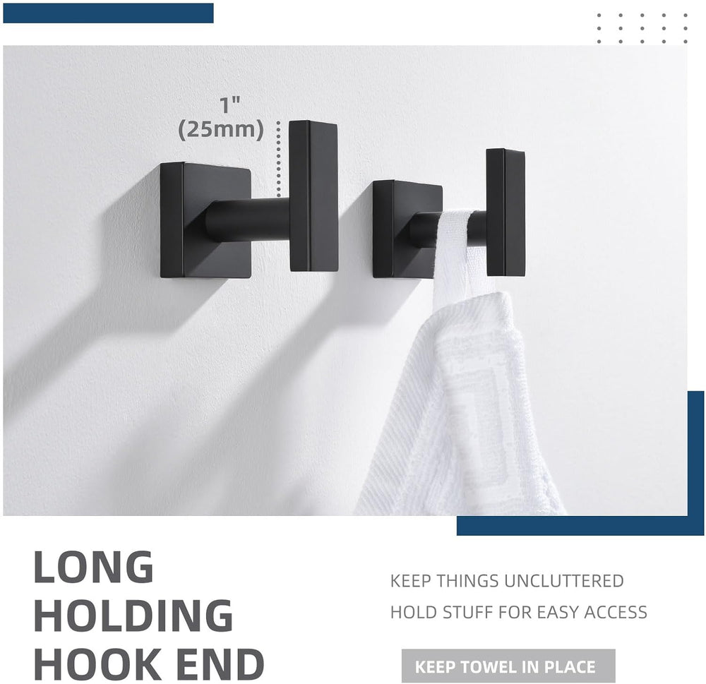 Angle Simple Towel Hooks Matte Black, Robe Hand Towel Holder, 4 Pack