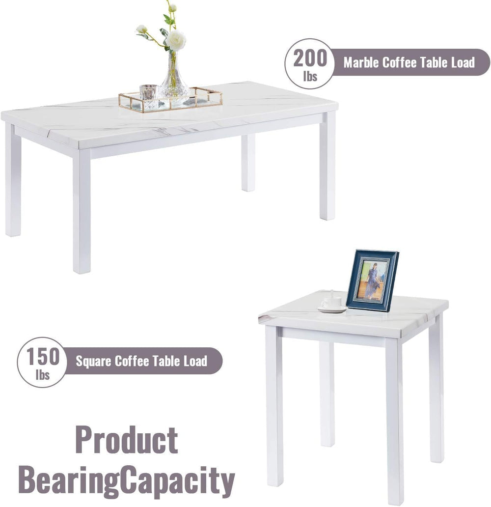 Recaceik Coffee Table Set of 3, Faux Marble Top with Metal Frame, Living Room...