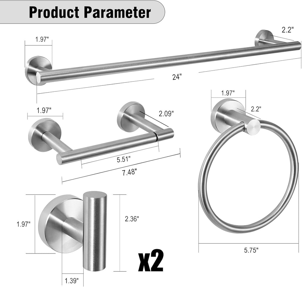 5 Piece Modern Style Wall Mounted Bathroom Hardware Set