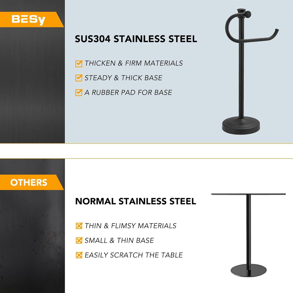 BESy Stand Hand Towel Holder, Countertop Towel Bar, Matte Black